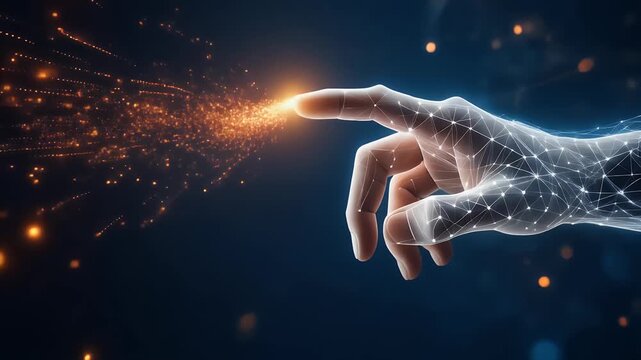 Engage with the future of technology a hand touches a digital interface, unlocking innovation and connectivity for a seamless user experience now