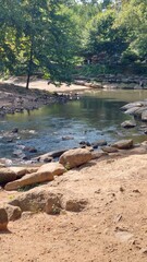 Sandy Stream Bank with Rocks and Flowing Water