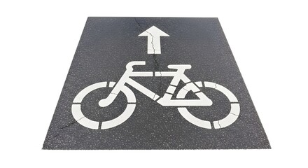 White bicycle lane road marking symbol painted on asphalt isolated on white