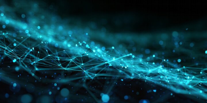 Glowing digital grid structure conveys concepts of connectivity and complex data flow