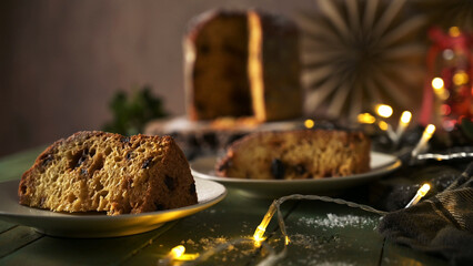 Christmas Panettone Slices with Warm Holiday Lights