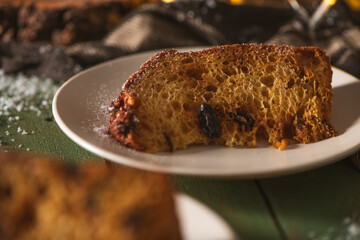 Close-up of a Single Slice of Panettone on a White Plate