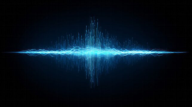 Brilliant blue light pulses across a dark background displaying an audio frequency visualization