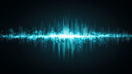 Bright cyan light pulse displays a vibrant oscillating wave form against a dark background