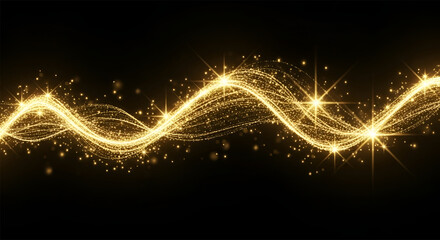 Golden Glitter Wave with Sparkling Particles and Light Trails