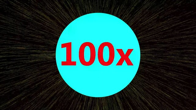 Motion graphic animated background with a light cyan circle and red 100x text