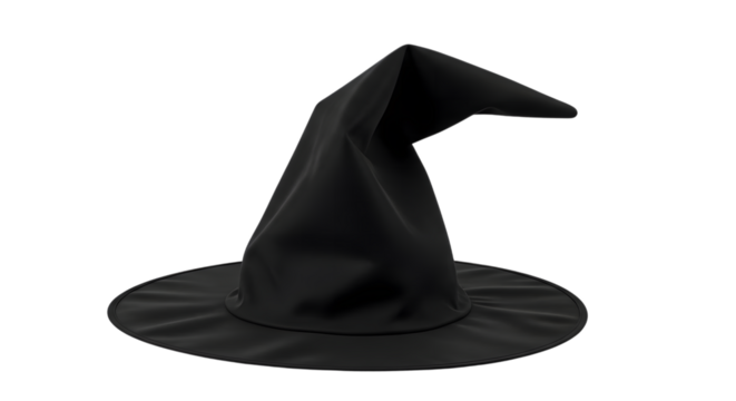 Black witch hat pointed costume accessory isolated on transparent background