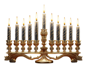 Hanukkah menorah with glowing candles, PNG