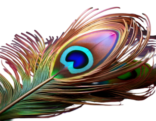 Peacock feather with iridescent sheen, PNG