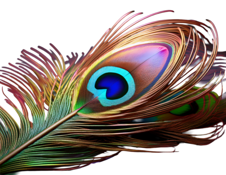 Peacock feather with iridescent sheen, PNG
