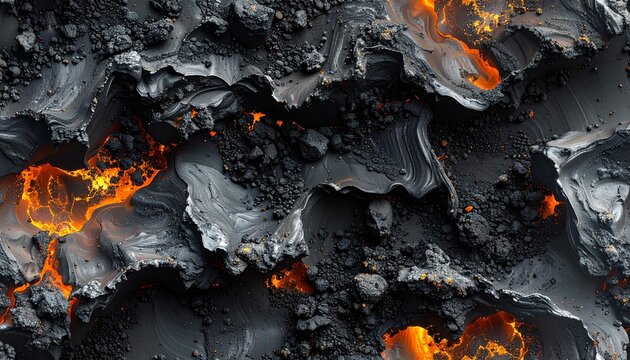Seamless Volcanic Ash Pattern with Glowing Lava Texture in 8K Macro Realism