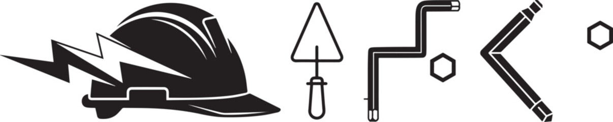 Monochromatic Vector Icons of Construction, Electrical, and Mechanic Tools