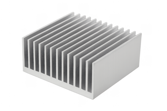 Aluminum heatsink component managing heat in electronics with fins - Powered by Adobe