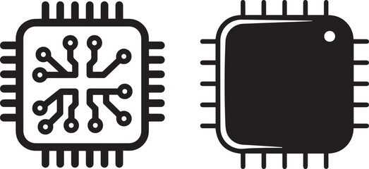 Minimalist Black and White Computer Chip Icons, Electronic Component Graphic