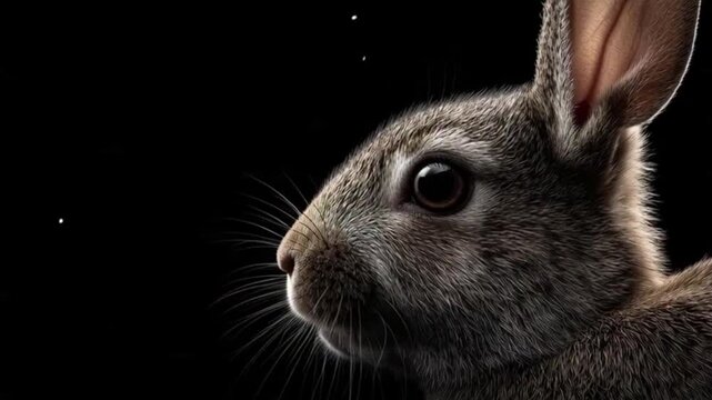 close-up of Amami rabbit on seamless dark background