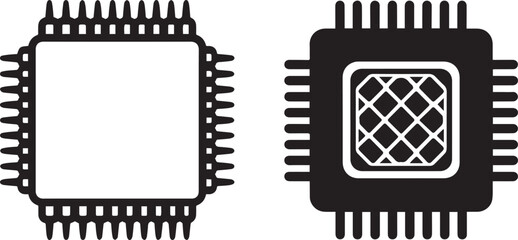 Microchip icons: black outline and filled grid designs