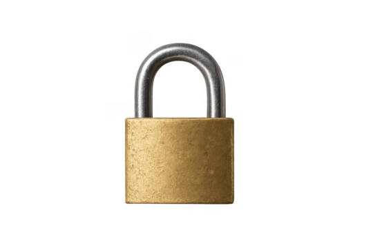 Brass padlock securing privacy and protection concept