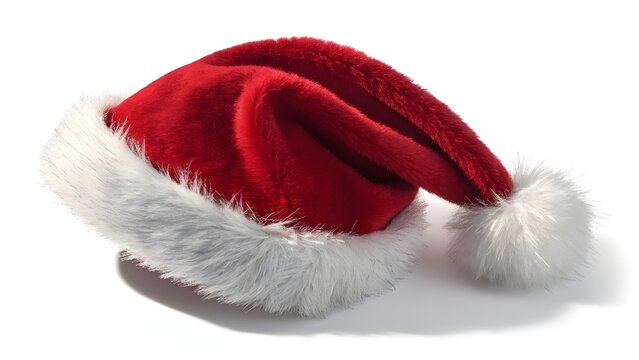 A classic red and white plush Santa hat, a timeless symbol of joy and celebration, perfect for spreading festive cheer and embodying the spirit of Christmas