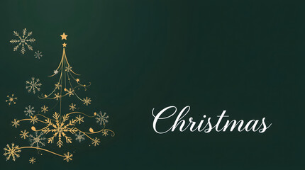 Golden Christmas Tree Elegance A Festive Design with Sparkling Snowflake Accents on Green