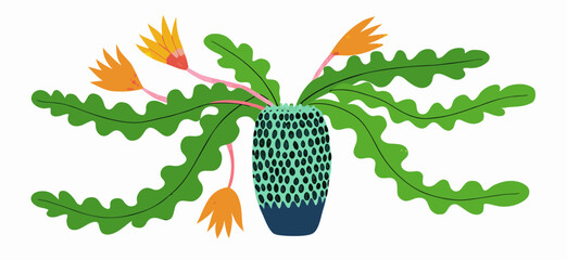 Stylized Illustration of a Vibrant Cactus in a Decorative Pot