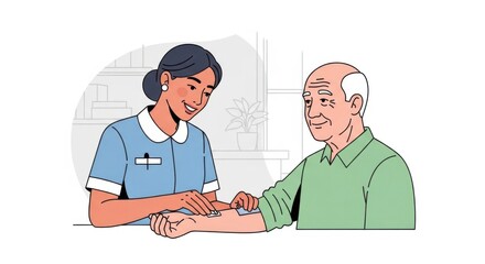 Nurse Assisting Elderly Man During Medical Checkup in Healthcare Setting