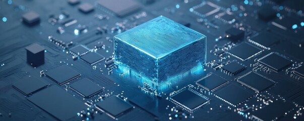 Advanced semiconductor microchip technology showcases intricate circuitry