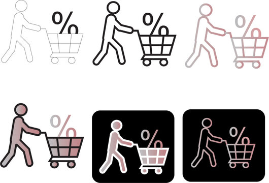 Shopping Cart Icon Set Discount, Sales, and Bargains for Retail and Commerce