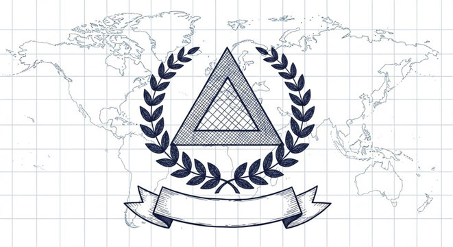 World Civil Defence Day Global Award Emblem with Laurel Wreath and Banner on World Map Background - Powered by Adobe