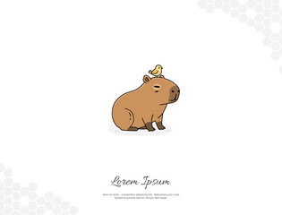 Cute Capybara with Bird Cartoon Vector Illustration. Flat Design South American Rodent. Hydrochoerus hydrochaeris. for wall decoration.