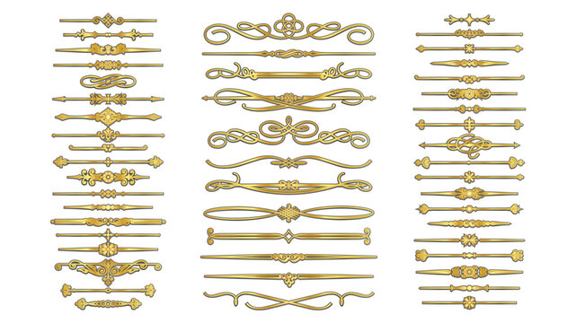Medieval Golden frames set Vintage vector set of gold ornate decorative calligraphic scroll elements, borders, and dividers for elegant design