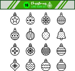 Christmas ornaments line icon set vector illustration editable stroke