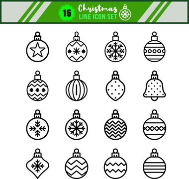 Christmas ornaments line icon set vector illustration editable stroke