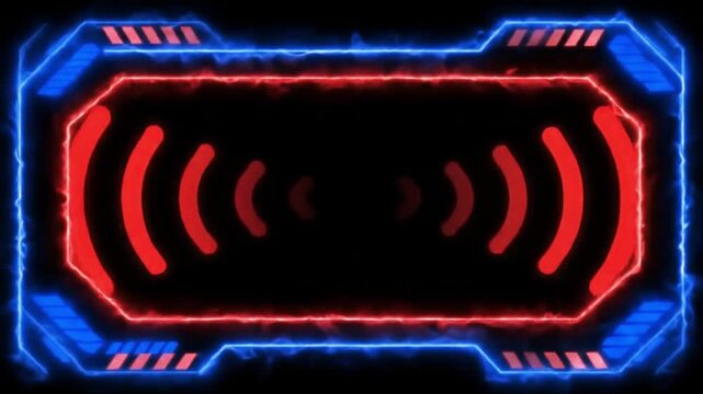 A futuristic high-tech HUD video clip featuring a glowing blue cybernetic frame surrounding pulsating red signal waves, perfect for sci-fi communication interfaces or gaming overlays.