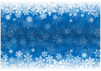 白い雪の結晶が散りばめられた冬の幻想的な青いベクター背景