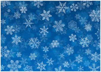 白い雪の結晶が散りばめられた冬の幻想的な青いベクター背景