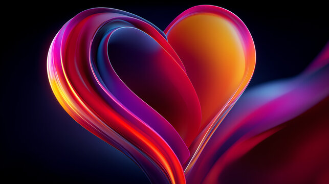 Colorful abstract 3D heart shape on dark background