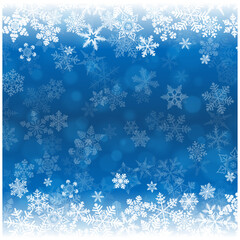 白い雪の結晶が散りばめられた冬の幻想的な青いベクター背景