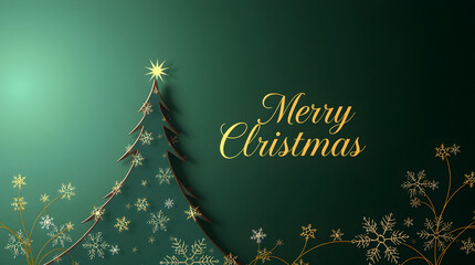 Green Christmas Tree and Golden Lettering on an Emerald Background to Celebrate the Season