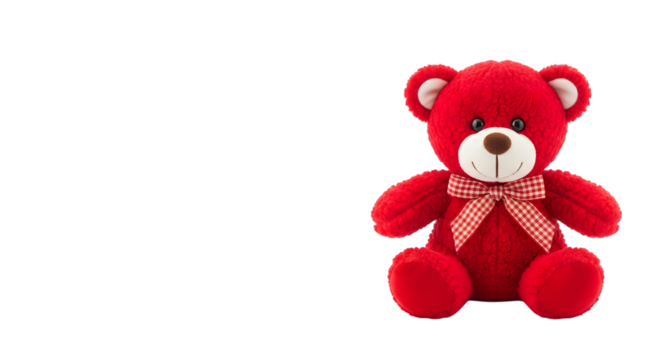 Red teddy bear with bow tie isolated on transparent background