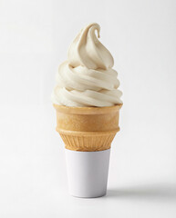 small cream ice cream cone on white background