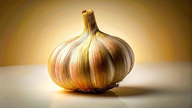 Close up of fresh garlic bulb and clove on warm soft background