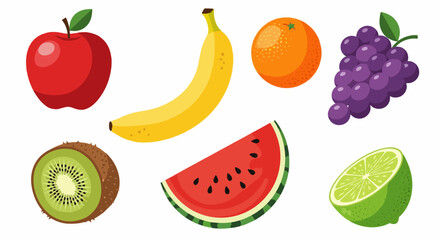 Fresh set of assorted fruits and vegetables in a clean isolated collection