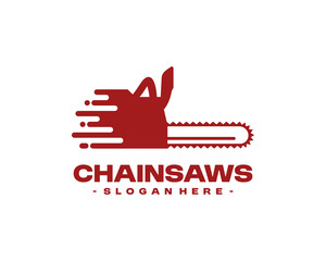 Fast chainsaw Logo Design Vector. Concept of woodworking industrial, chainsaw repair and wood cutting service.
