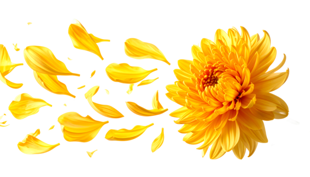 Radiant yellow dahlia with floating petals creating a vibrant and airy design