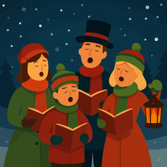 Christmas Carolers Flat Vector Scene