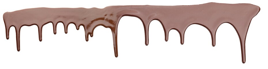 Tasty melted chocolate dripping on white background