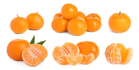 Set of tangerines isolated on white. Citrus fruit