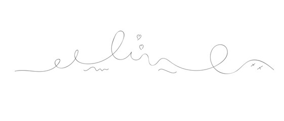 Minimal abstract single line swirl divider with tiny heart accent on white background for elegant decorative border design