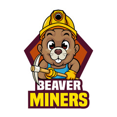 Cute Beaver Miner Mascot With Construction Helmet