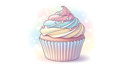 Deliciously Decorated Cupcake Delight with Pastel Frosting A Sweet Treat Illustration